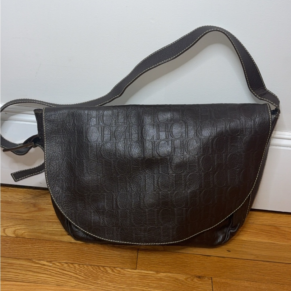 Carolina Herrera Dark Brown Embossed Shoulder Bag